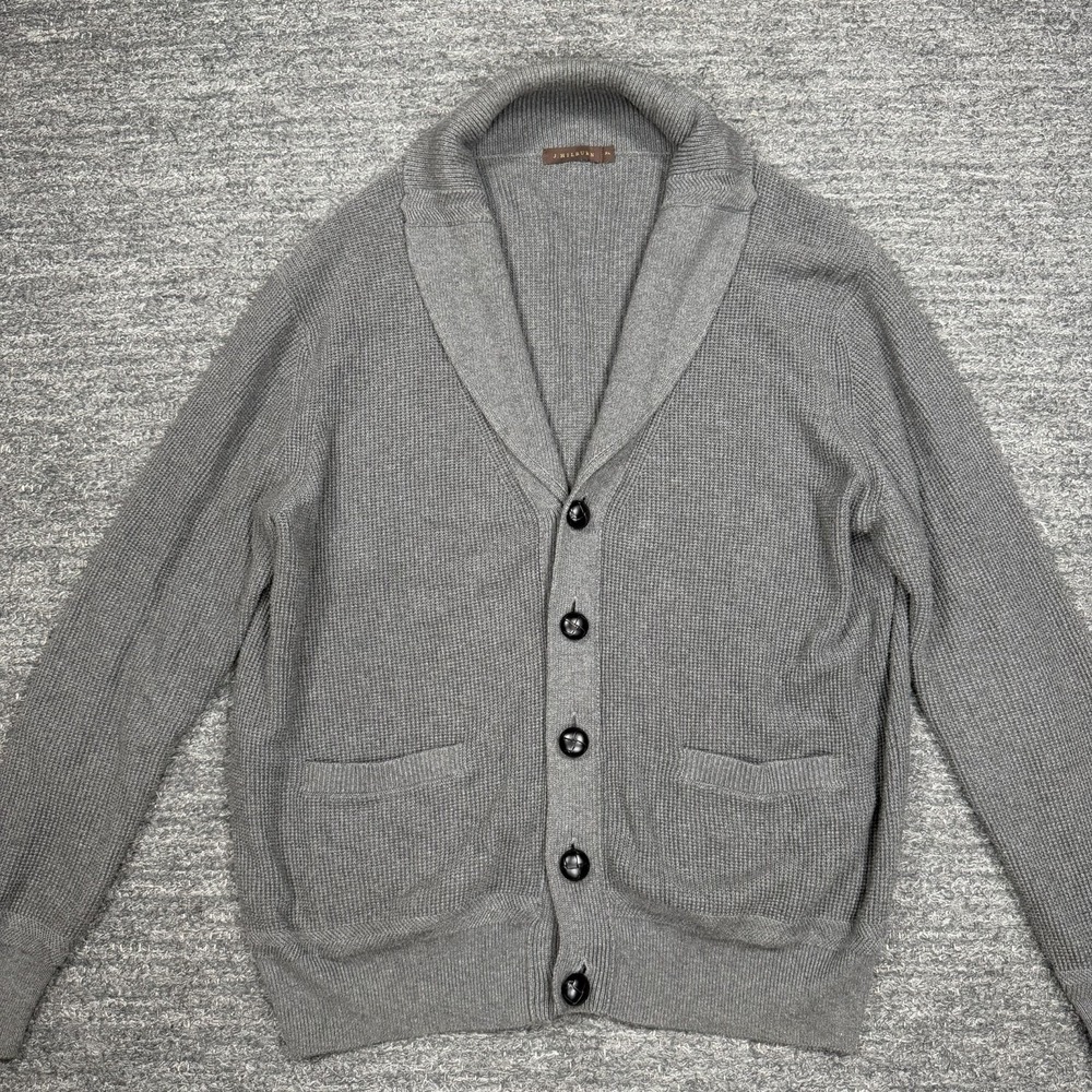 J Hilburn Sweater Men XL Gray Cotton Cashmere Shawl Collar Cardigan Quiet Luxury